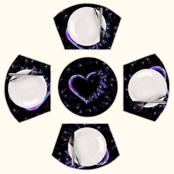 No story should end too soon Heart Dragonfly Round Table Placemats Set Of 5 Wedge Table Mats Washable Heat Resistant Place Mat For Dining Table Kitchen Farmhouse Restaurant