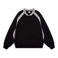 thumbnail image 1 of Heavyweight 400g color-blocked raglan sleeve sweatshirt for men, autumn and winter retro loose casual couple style V-neck top, 1 of 4