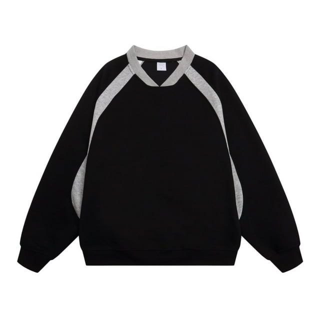 Heavyweight 400g color-blocked raglan sleeve sweatshirt for men, autumn and winter retro loose casual couple style V-neck top
