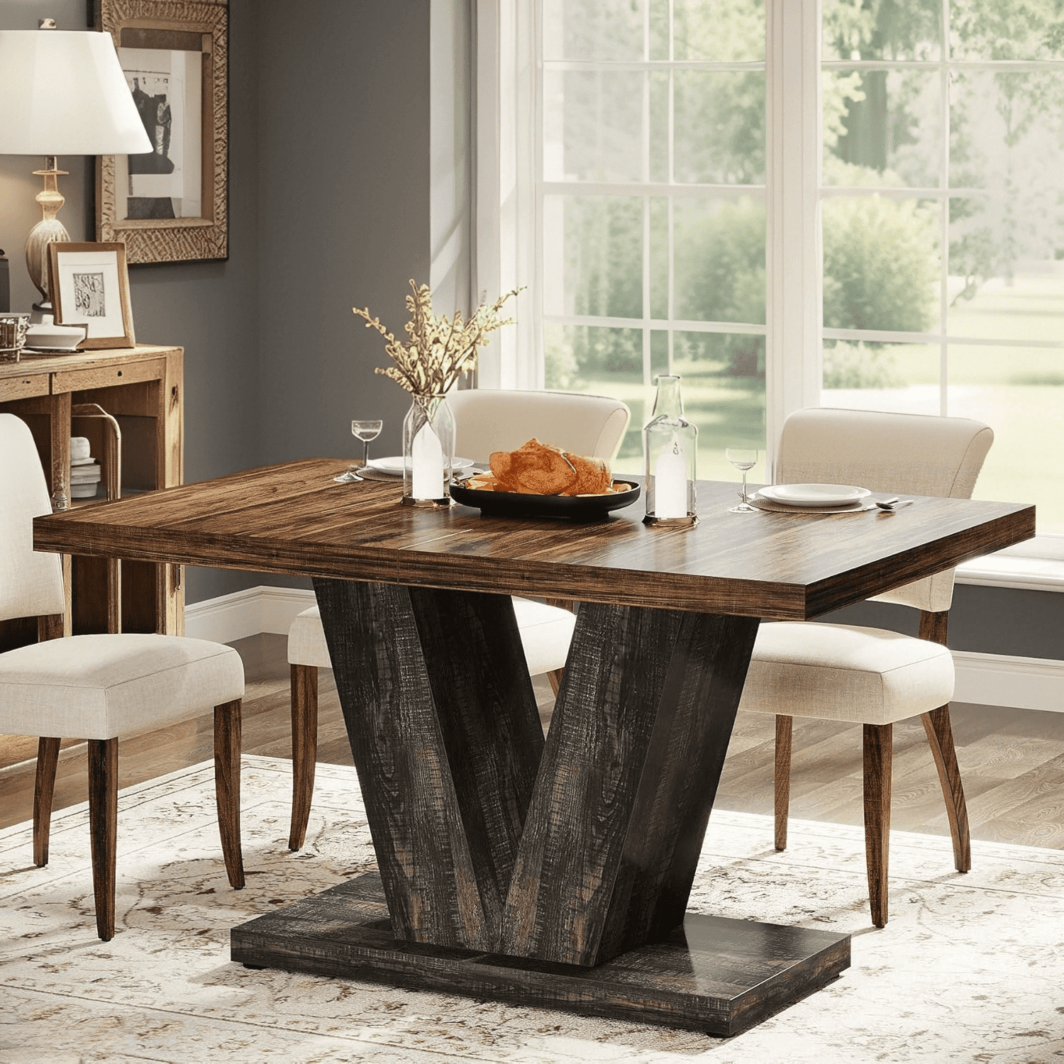 Tribesigns 47" Dining Table for 4, Wood Black Kitchen Table with Heavy Duty Pedestal for Dining Room