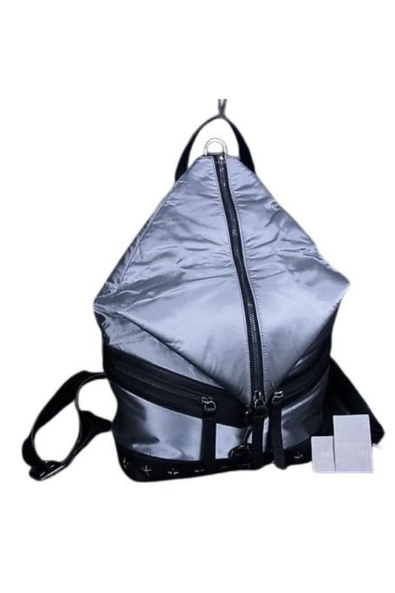 Pre-Owned JIMMY CHOO Fitzroy Backpack in Silver and Black Nylon Leather with Star... (Good)