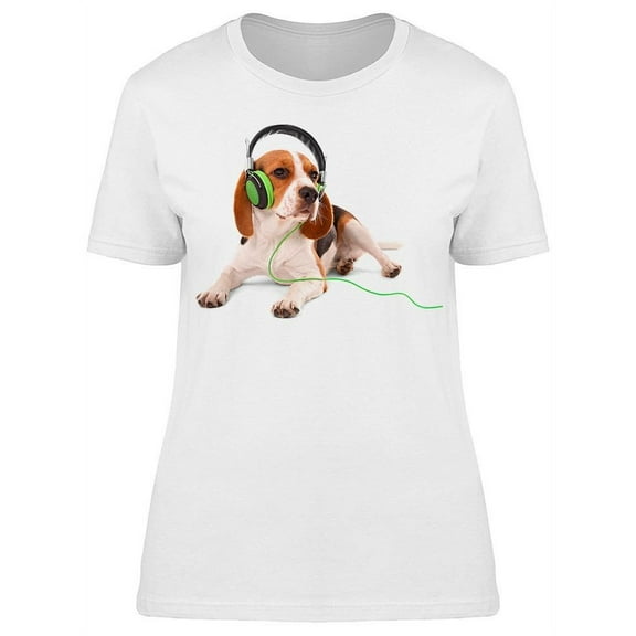 Beagle Dog Listening To Music T-Shirt Women -Image by Shutterstock, Female 3X-Large