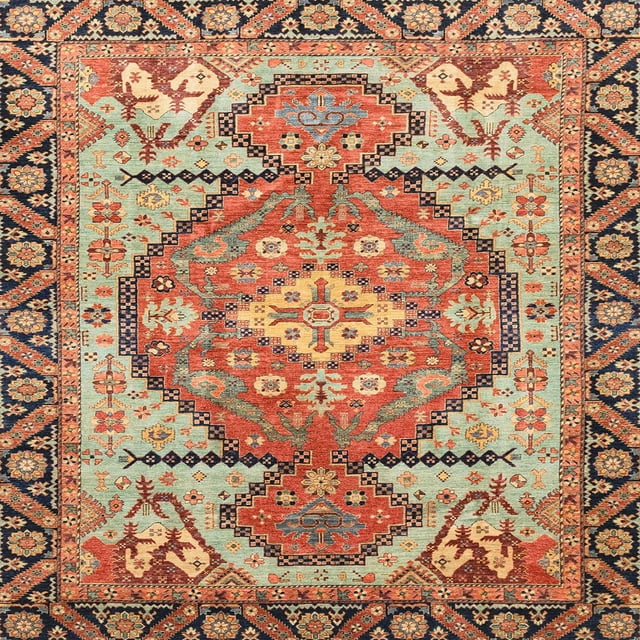 Ahgly Company Tapis d'Intérieur Carrés Abstraits Rouge Brique de Feu Oriental, 7 Pieds Carré