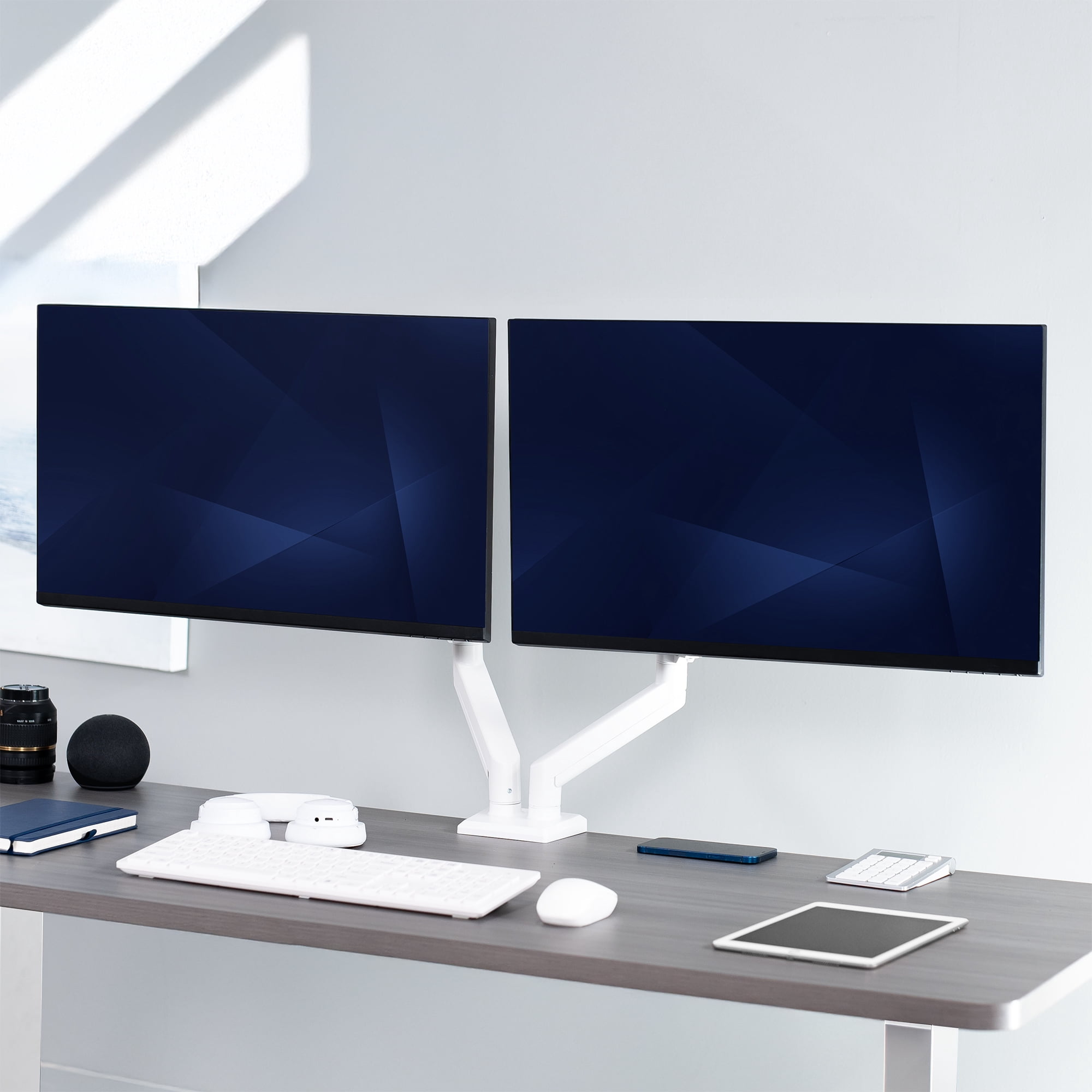 VIVO White Dual 13" to 30" Computer Monitor Counterbalance Desk Mount Stand