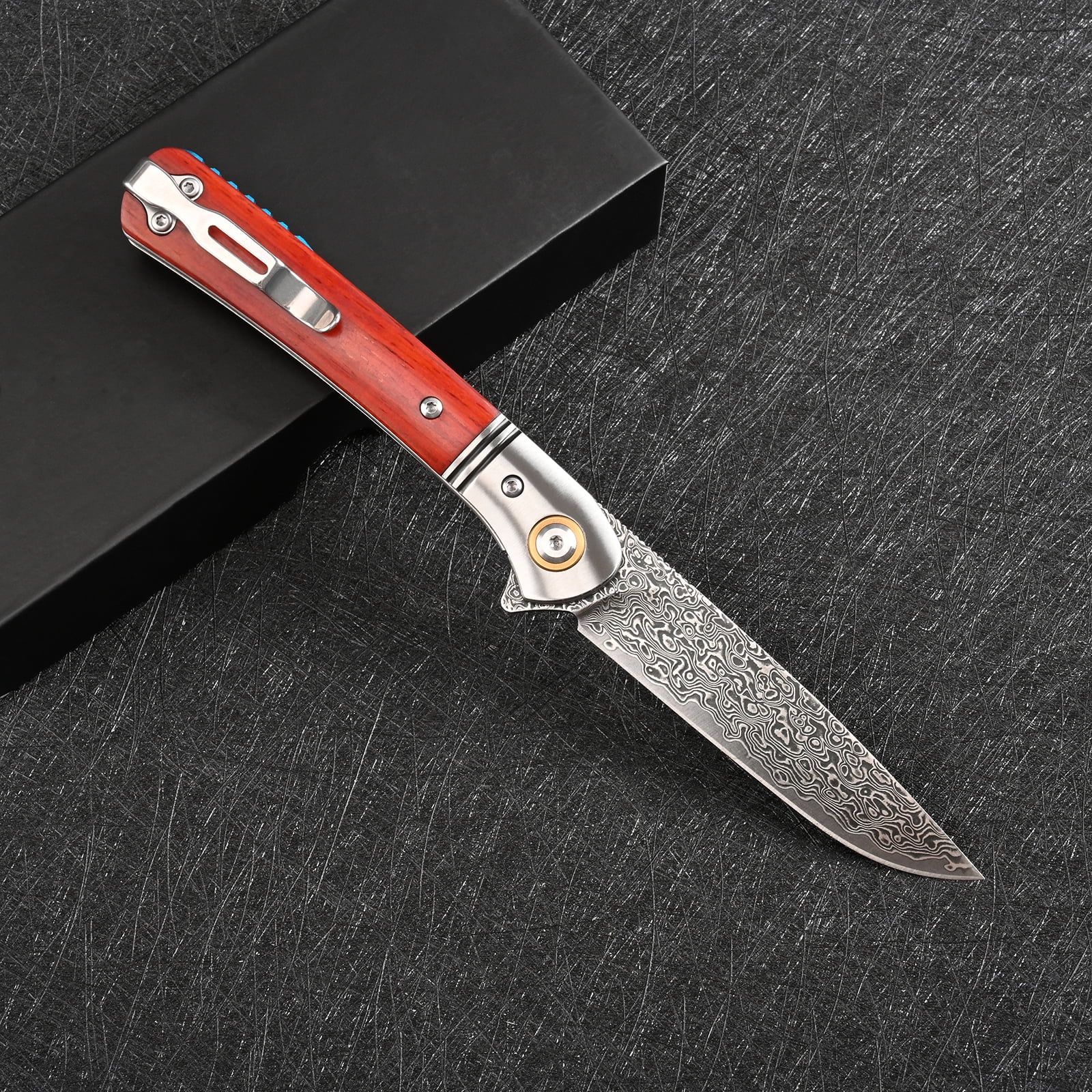 SDOKEDC Damascus Folding Pocket Knife with Clip, EDC Tool for Men, Outdoor Camping Fishing