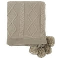 thumbnail image 2 of Luxe Faux Fur Cable Knit Reversible Pom Pom Cozy Throw Blanket - 50" x 60" (Taupe), 2 of 5