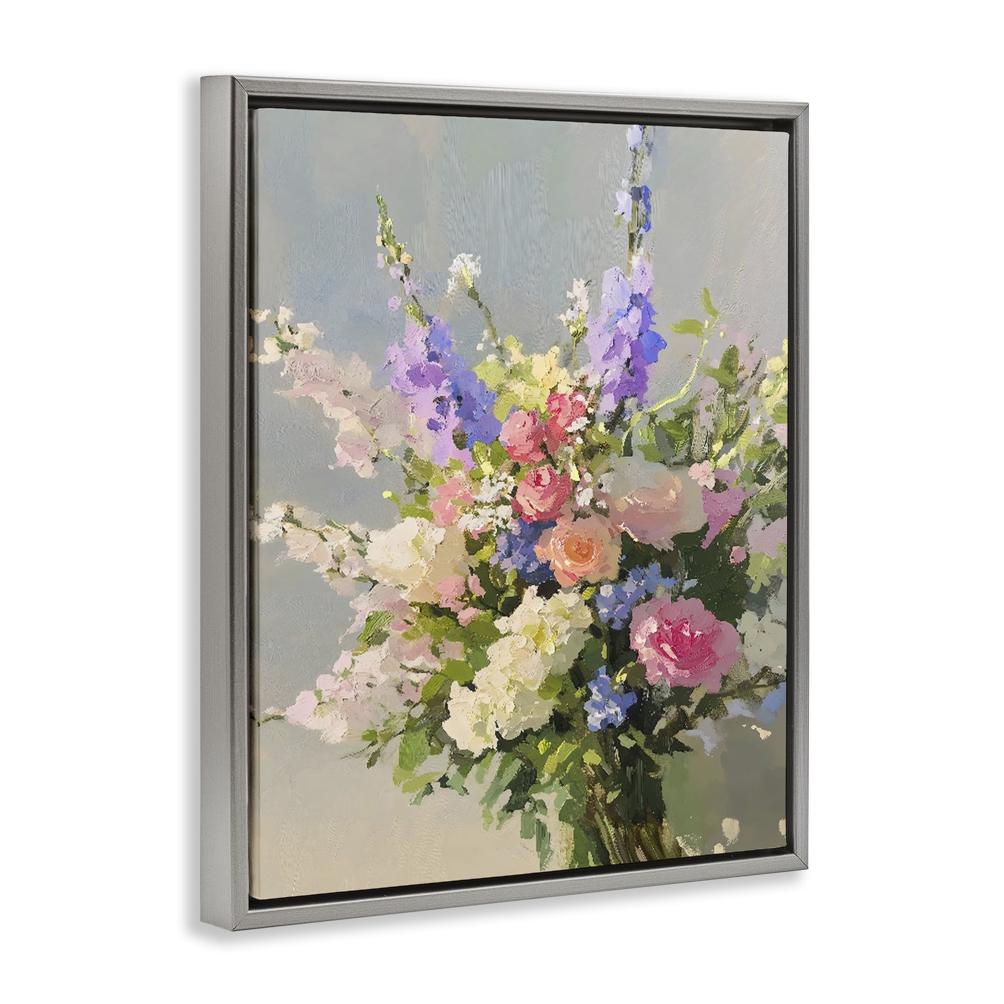 Stupell Industries Romantic Pastel Garden Bouquet Gray Framed Floater Canvas Wall Art, design by The Prints Vibe