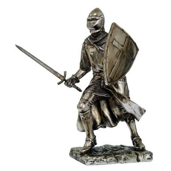 MEDIEVAL KNIGHT 7"H CRUSADER ENGAGING IN BATTLE STATUE FIGURINE SUIT OF ARMOR