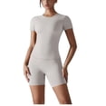 thumbnail image 2 of FNFYFH Womens 2 Piece Workout Sets Soft Stretch Scrunch Butt Shorts Crew Neck T-shirt Matching Yoga Clothing Set Slim Fitted Gym Outfits, 2 of 8