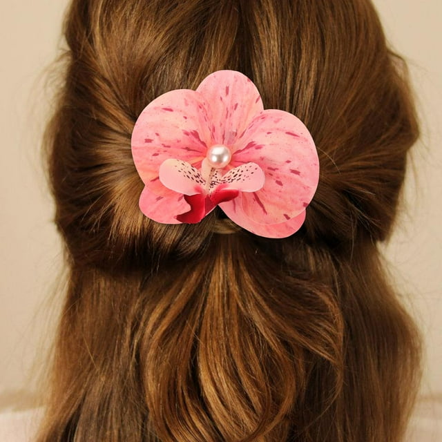 unbranded 8Pcs Hawaiian Flower Hair Clips Realistic Orchid Floral Accessories for Beach Weddings and Parties