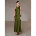 thumbnail image 3 of Women Olive Green Satin Maxi Dress Elegant Halter Neck Sleeveless Evening, 3 of 7