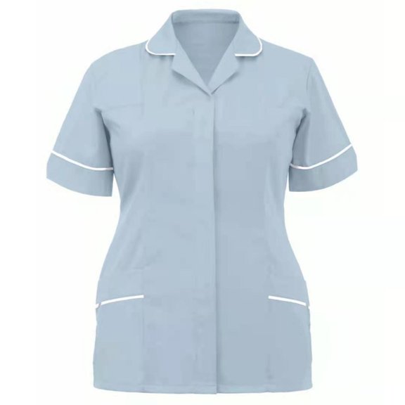 LYMAYTER S-3XL Women Medical Scrub Tops Slim Short Sleeve Workwear Turndown Collar Button Medical Workwear