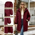 thumbnail image 2 of QATAINLAV Women's Zip Up Warm Hooded Quilted Coat Solid Color Long Winter Puffer Jacket with Pockets for Outdoor Work Skiing, Wine, XL, 2 of 10