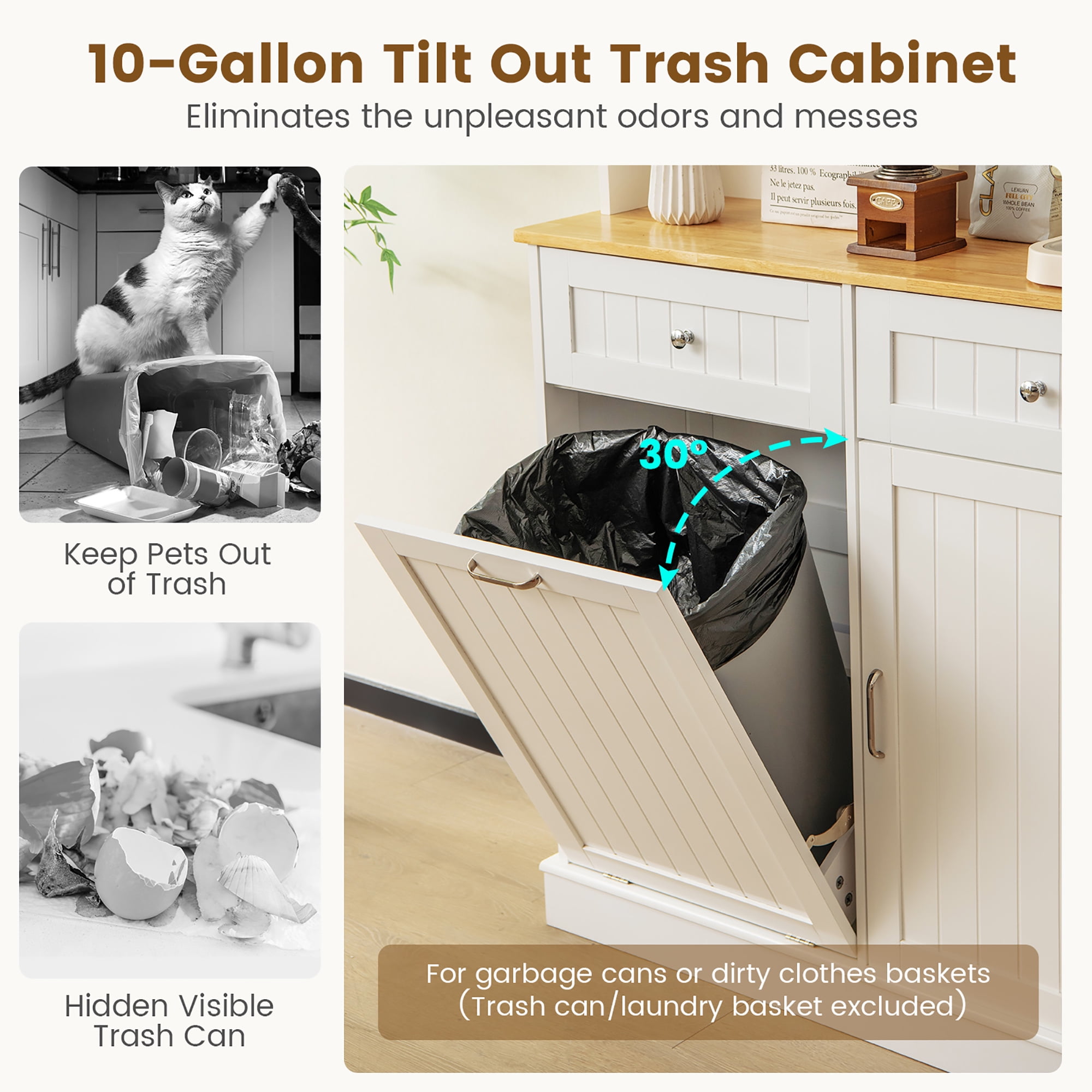 Gymax Double Tilt Out Trash Cabinet w/ Hutch Kitchen Pantry Storage Cabinet White