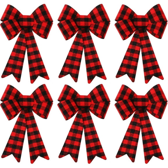 6 Pack Red Buffalo Plaid Bows Christmas Wreaths Bows Red Velvet Christmas Bows for Christmas Indoor and Outdoor Decorations