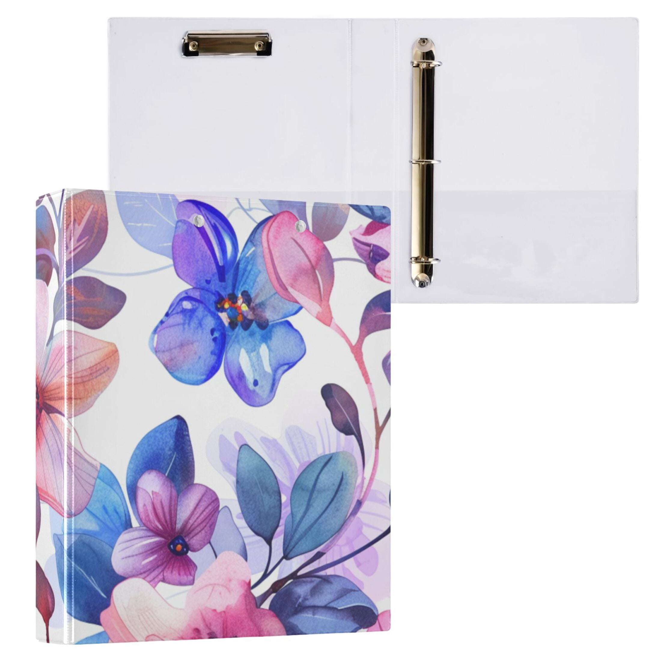 Flowers Colorful 3 Ring Binders 1.5 inch Hardcover File Folders with Interior Pockets A4 Size Organizer for School Office Hospital Set of 2