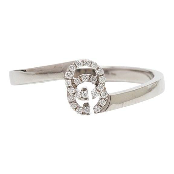 Pre-Owned Gucci GG Running Ring, Size 13, 18KWG White Gold, Diamond, Au 750, Women's, GUCCI