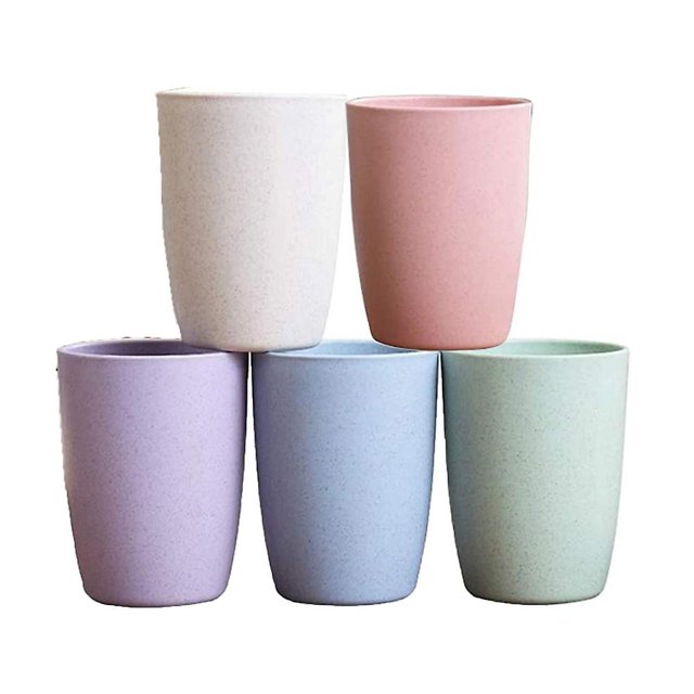 Taza sin mango, tazas reutilizables indestructibles, tazas de paja de trigo biodegradables, 5 piezas por taza compatibles con lavavajillas para niños y adultos Afortunado Sencillez