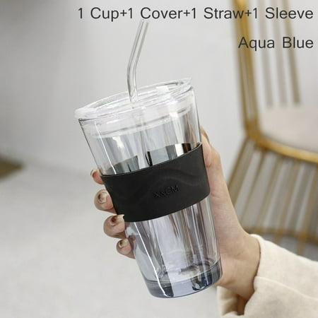 

450ml Coffee Glass Cup Heat Resistant Coffee Mug Wine Glasses Portable Sealed Water Button With Straws Milk Tea Travel Cup Gift