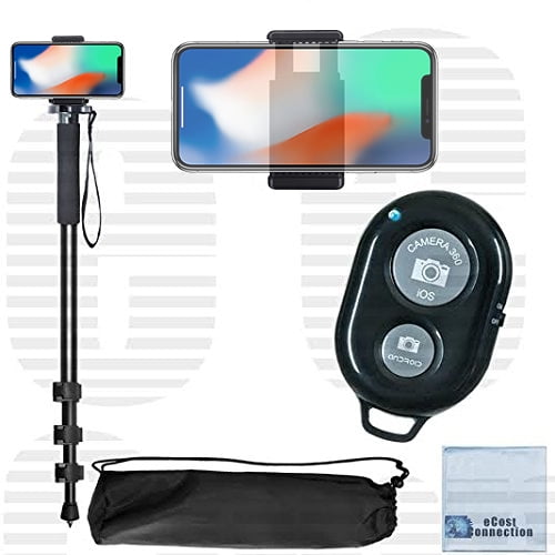 Pro Series 72' inch Monopod w/ Quick Release + Bluetooth Shutter Remote + Universal Tripod Mount For Apple and Samsung Smartphones + eCostConnection Microfiber cloth