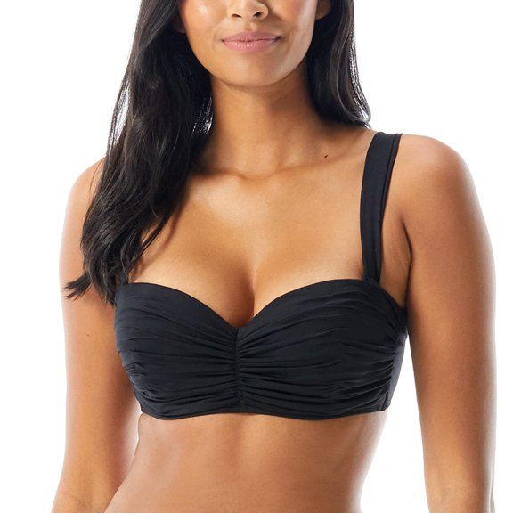 COCO REEF Charisma Bra Sized Underwire Pleated Bandeau Bikini Top Midnight Jungle, 36-38D