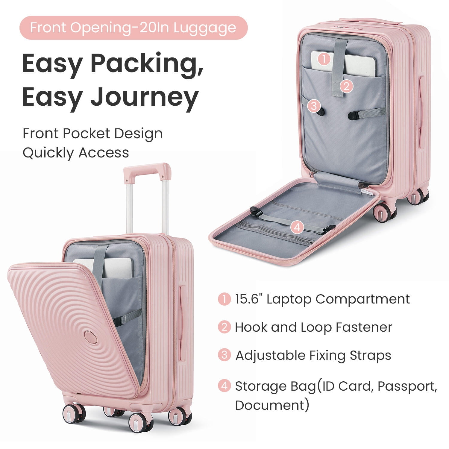 Hardside Luggage Luggage Sets 3 Piece(20/24/28), Expandable Carry On Luggage with TSA Lock Airline Approved, PC Hard Shell and Lightweight Suitcase with Front Pocket and Spinner Wheels,Hardside Suit