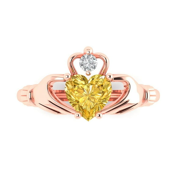 Claddagh Engagement Ring for Women - 1.06ct Natural Citrine in 14K Rose Gold Promise Ring
