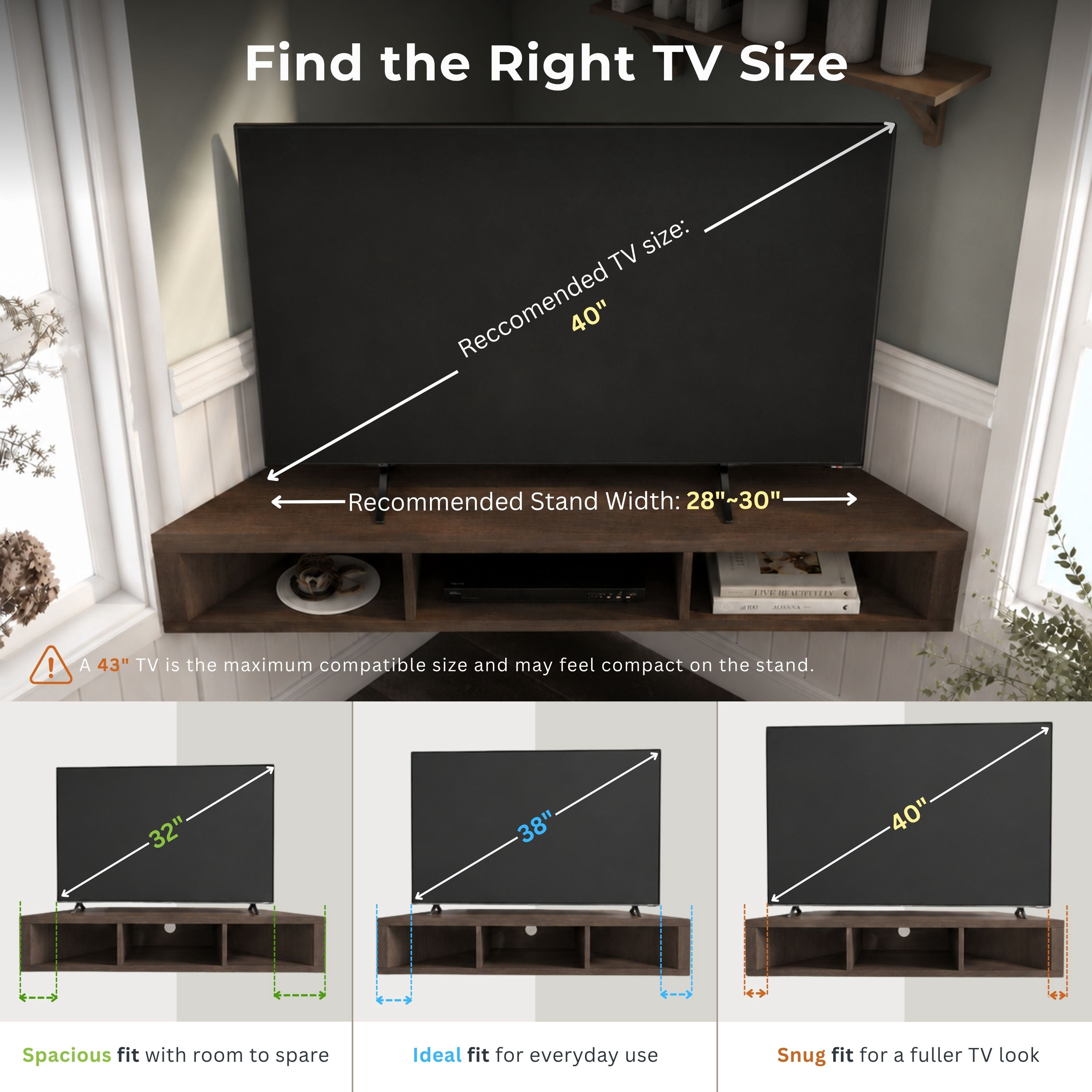 Sukhumi 3-Shelf Wood 42" Corner Floating TV Stand, White Oak