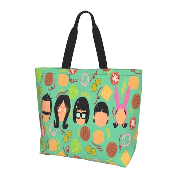 Cute Bob'S Burgers (39) Extra Large Canvas Tote Bag For Gym Beach Travel Reusable Grocery Shopping Cartoon Portable Storage Bags