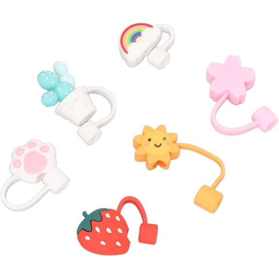 Reusable Silicone Straw Toppers Scentless Gift Straw Cover 6 Pack Food Grade Party Food Grade (Type B)
