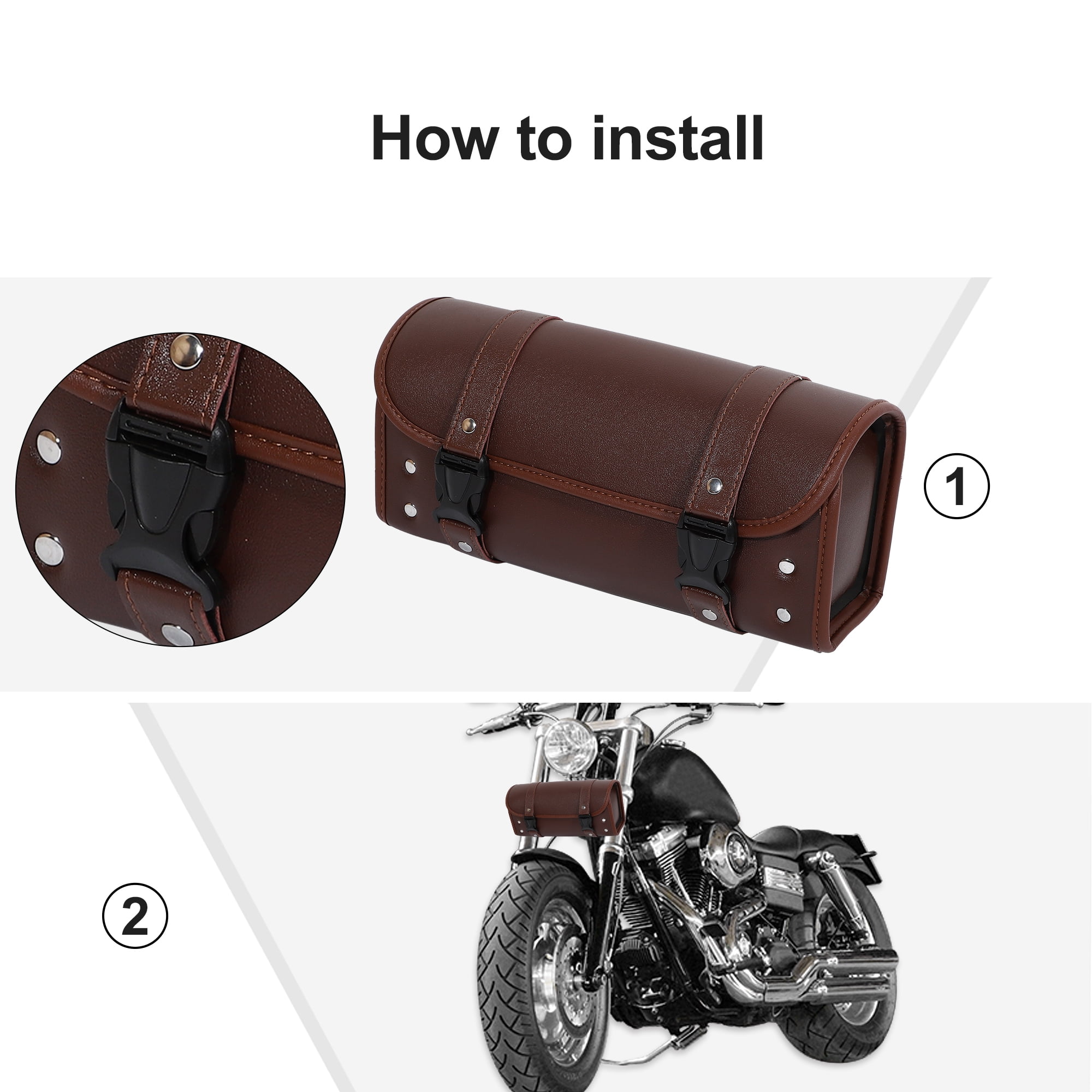 Unique Bargains Motorcycle Tool Bag Waterproof PU Leather Brown 11.81"x5.12"