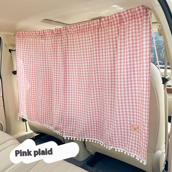 Car Divider Curtain - Wide Car Privacy Blackout Shades with Storage Bag for Baby Nap, Removable Sedan SUV Van Sunshade Covers Screen for Car Camping Sleeping Accessories（Grid Bear, pink）