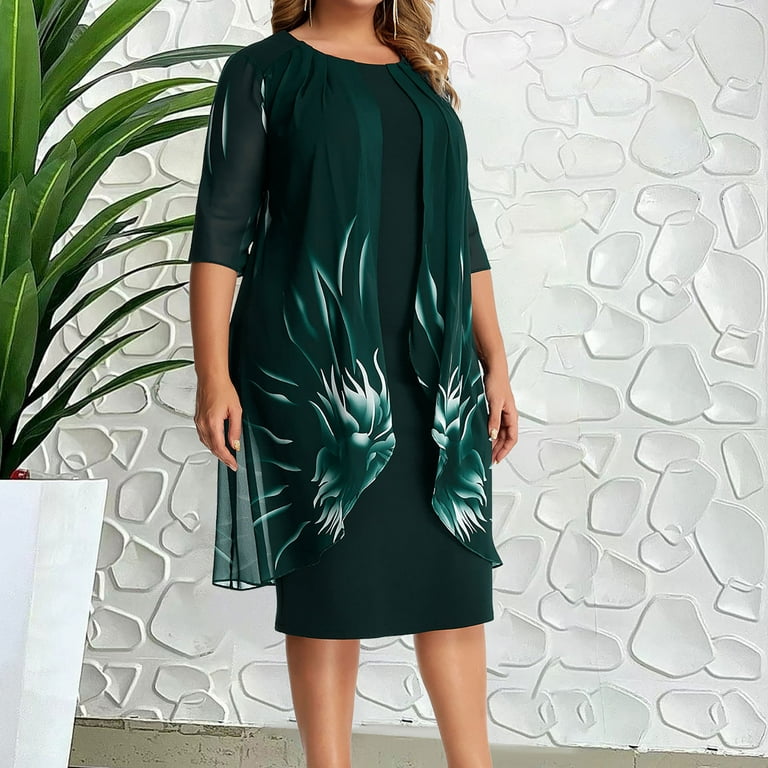 VKEKIEO Wrap Dress Plus Size Maxi Dresses For Women Summer A-line Printed Green XXXL - Walmart.com