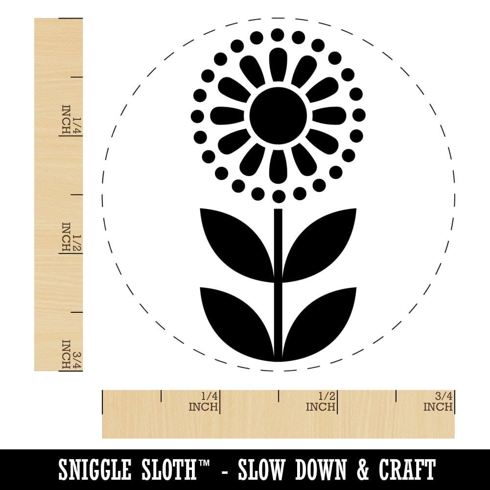 Scandinavian Sunflower Self-Inking Rubber Stamp Ink Stamper - Blue Ink - Small 3/4 Inch