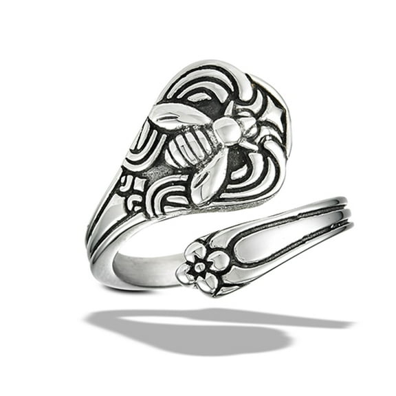 Classic Bumble Bee Spoon Ring High Polished Stainless Steel Band Gray Jewelry Female Male Size 6