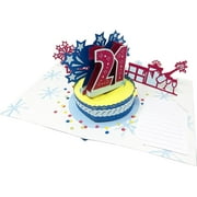 21th WOW Greeting Pop Up 3D Card With Age Number - Personalized With Insert Message Note - 5 x 7 Inches Size - Hard