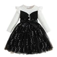 thumbnail image 1 of Vestido de Manga Larga para Niñas con Nudo de Arco Y Cinturón, de Moda de Color Sólido de Malla de Manga Larga para Niños 3-10 Años, 1 of 9