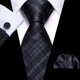 thumbnail image 3 of Set de corbata Barry.Wang de seda a cuadros con gemelos y pañuelo, 3 of 5