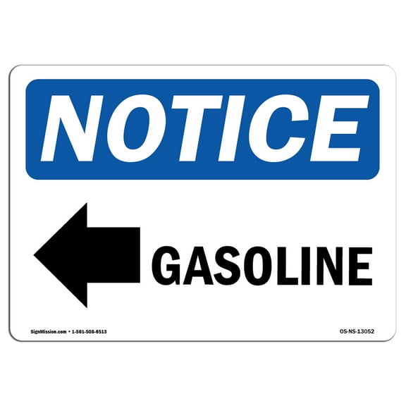 OSHA Notice Sign - Gasoline [Left Arrow] Sign With Symbol | Decal | Protect Your Business, Construction Site, Warehouse |  Made in the USA