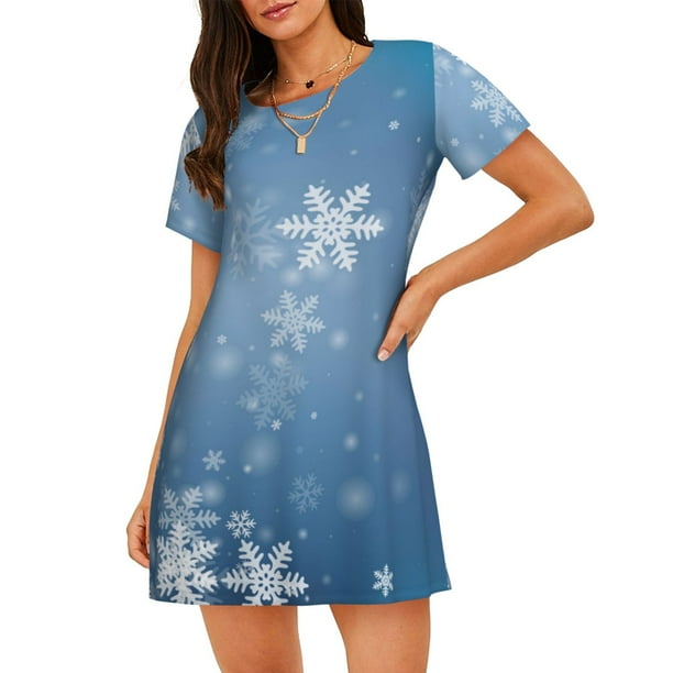 Fotbe Snowflakes1 Bata de Dormir para Mujer con Estampado, Camisón de Algodón de Manga Corta, Ropa de Dormir Casual
