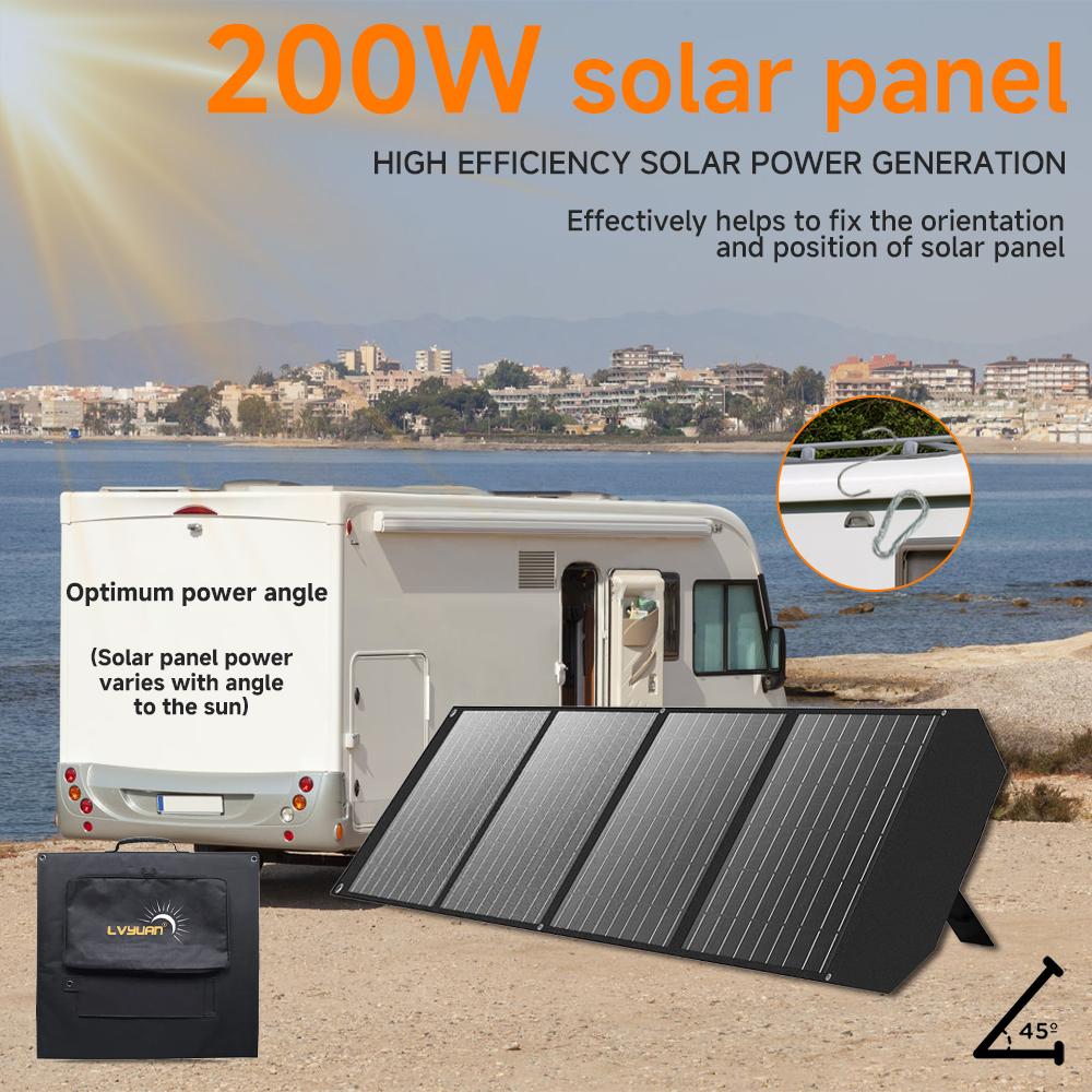 EFFORTWAY 200W Portable Solar Panel Foldable Solar Panel Charger with Adjustable Kickstands Waterproof IP67 for Camping, Home, RV, Boat, Outdoor, Power Station, off Grid System