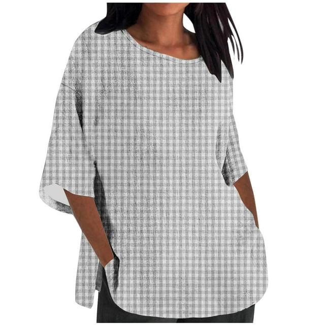 Tops Y Blusas de las Señoras Cortado 3/4 Manga Impresa Suelta Camisa Casual, Blusas para las Mujeres Casual