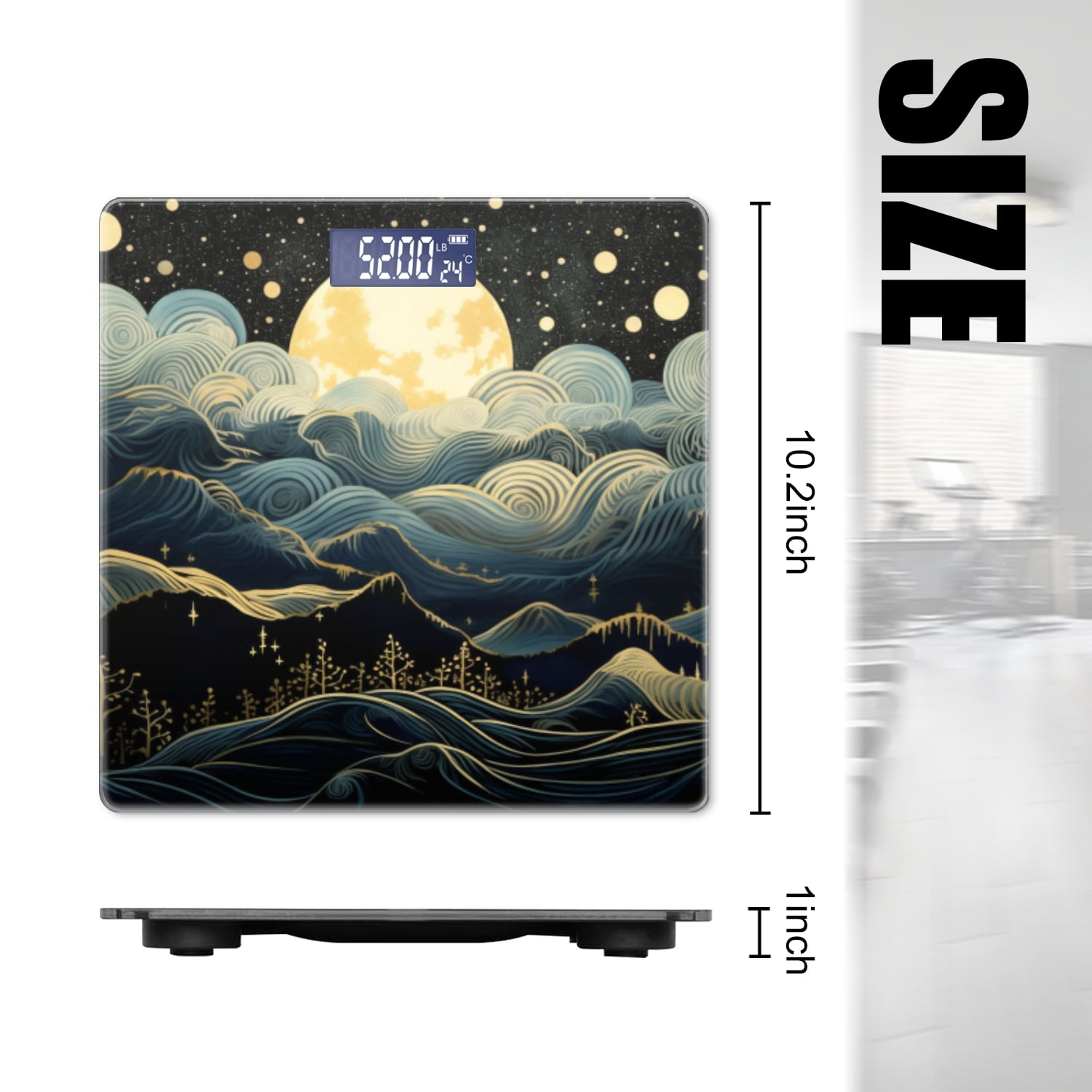 Bathroom Scale, Highly Accurate Digital Body Scale,Precisely Measures Weight up to 400 lbs-Rolling Hills Under The Moonlight