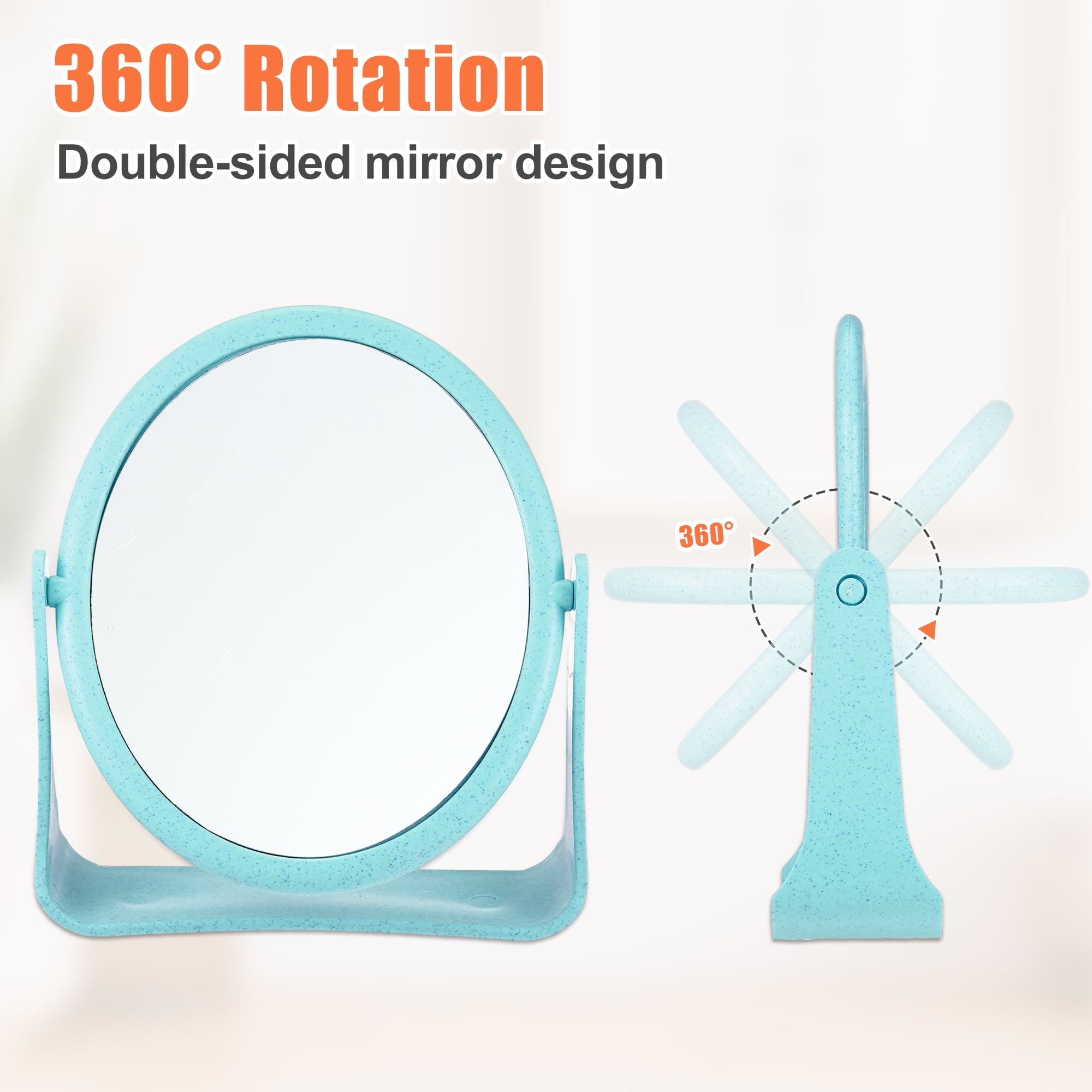 Unique Bargains Plastic Double Sided Round Makeup Mirror 360° Rotating Beauty Mirror Blue