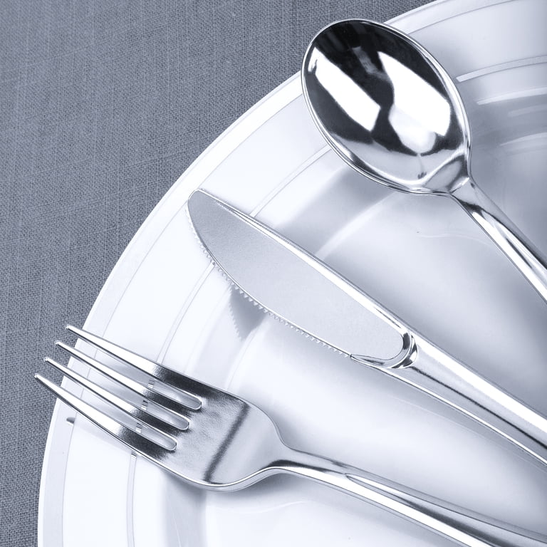 Family Essentials Silver Disposable Cutlery Set, 180-Piece photo 4