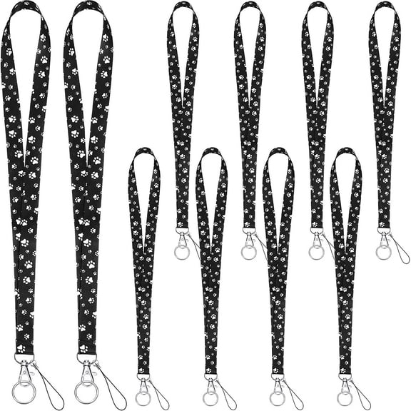 Lsupdaol 10 Pieces Dog Paw Lanyard for Keys Neck Lanyards for ID Badges Cute Paw Print Lanyard Dog Keychain Lanyard(Black Backing)