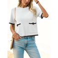 thumbnail image 4 of Color Block Women Short Sleeved Casual Knit Sweater with Pocket, 4 of 6