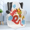 thumbnail image 4 of Dragon Soft Flannel Fleece Throw Blanket, Swirling Clouds Around an Angry Faced Dragon, Cozy Plush for Indoor and Outdoor Use, 70" x 90", White Multicolor, by Ambesonne, 4 of 5