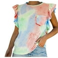 thumbnail image 2 of Birdeem Womens Spring /Summer Lace Flying Sleeves Round Neck Tie Dyed T-Shirt Top, 2 of 10