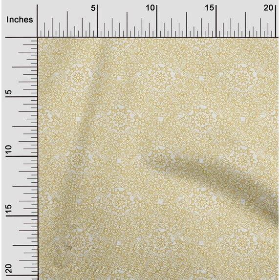 oneOone Cotton Jersey Yellow Fabric Floral Mandala Artistic Dress Material Fabric Print Fabric By The Yard 58 Inch Wide